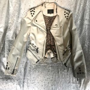 TCEC Studded Ivory Faux Leather Jacket, S
